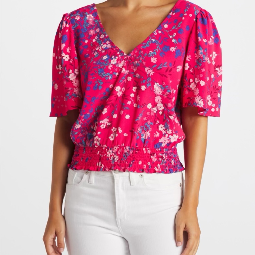Pink floral shirt with tie back